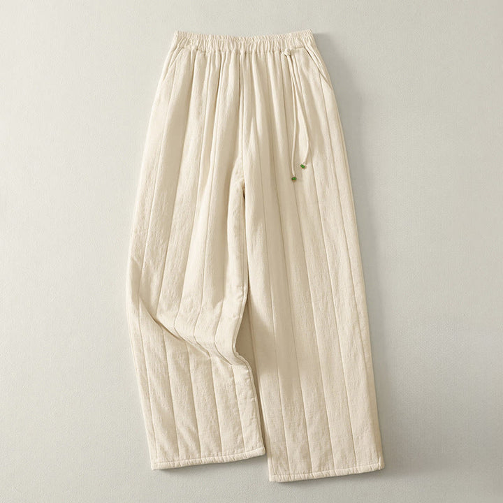 Pantalones gruesos de algodón y poliéster con bolsillos para mujer de Buddha Stones - FloralBlanco - US8-10，UK/AU12-14，EU40-42 (2XL) - image 0