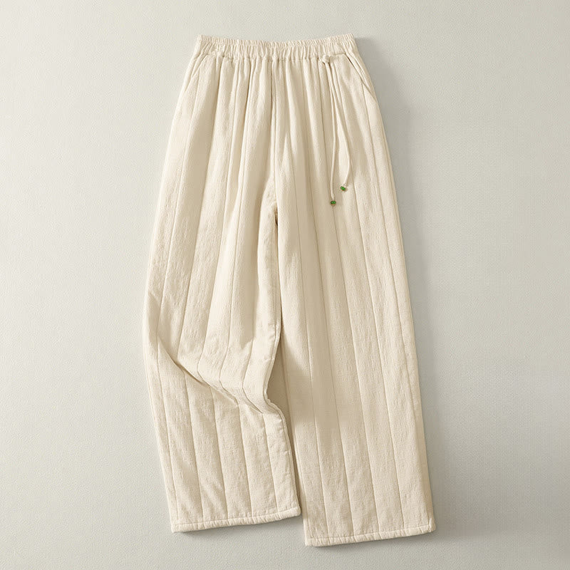 Pantalones gruesos de algodón y poliéster con bolsillos para mujer de Buddha Stones - Blanco floral - US8-10，UK/AU12-14，EU40-42 (2XL) - image 0