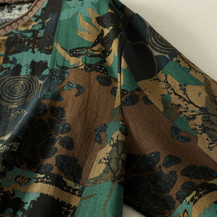 Camiseta de manga larga para mujer con cuello en V y bolsillos, con diseño geométrico de patchwork y Buddha Stones en otoño - image 12