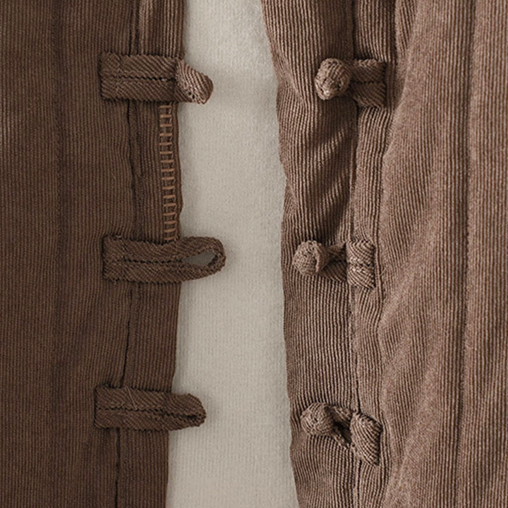 Chaqueta de algodón de manga larga para mujer con botones de rana y diseño sencillo de Buddha Stones - image 4