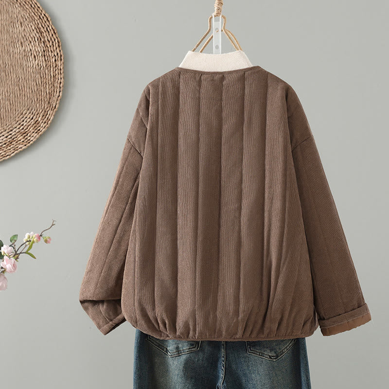 Chaqueta de algodón de manga larga para mujer con botones de rana y diseño sencillo de Buddha Stones - image 1