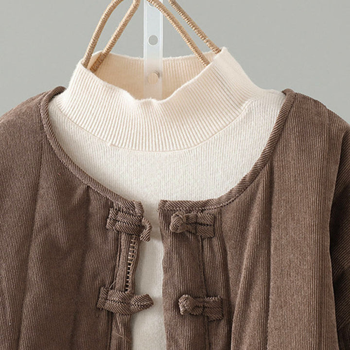 Chaqueta de algodón de manga larga para mujer con botones de rana y diseño sencillo de Buddha Stones - image 2