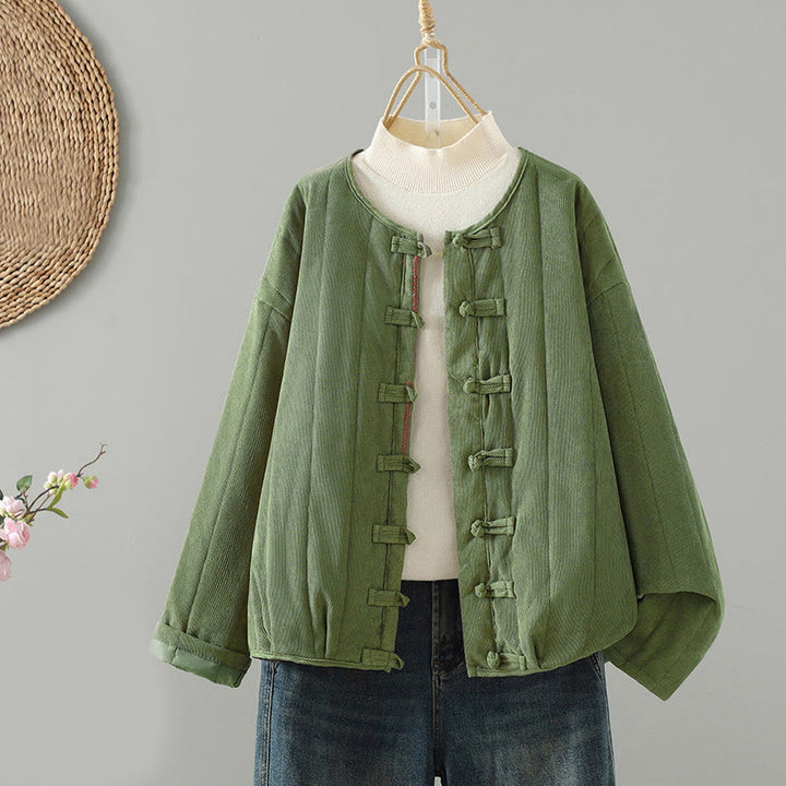 Chaqueta de algodón de manga larga para mujer con botones de rana y diseño sencillo de Buddha Stones - Verde mar medio - US14，UK/AU18，EU46 (2XL) - image 10