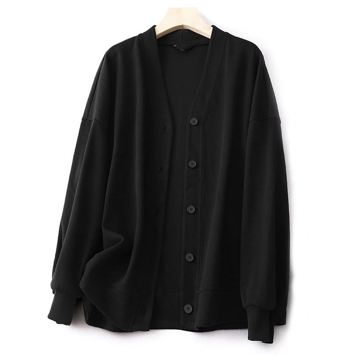 Chaqueta de algodón de manga larga para mujer con botones lisos Buddha Stones - Negro - US12, UK/AU16, EU44 (2XL) - image 10
