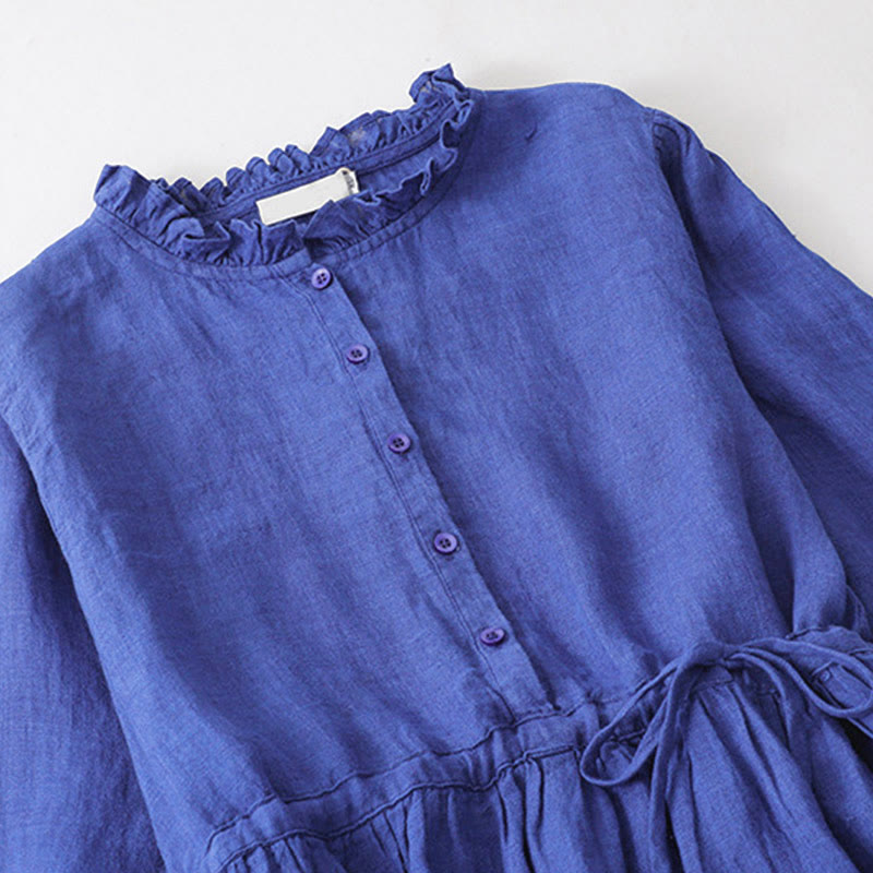 Vestido midi de algodón de manga larga con bolsillos y Buddha Stones - image 2