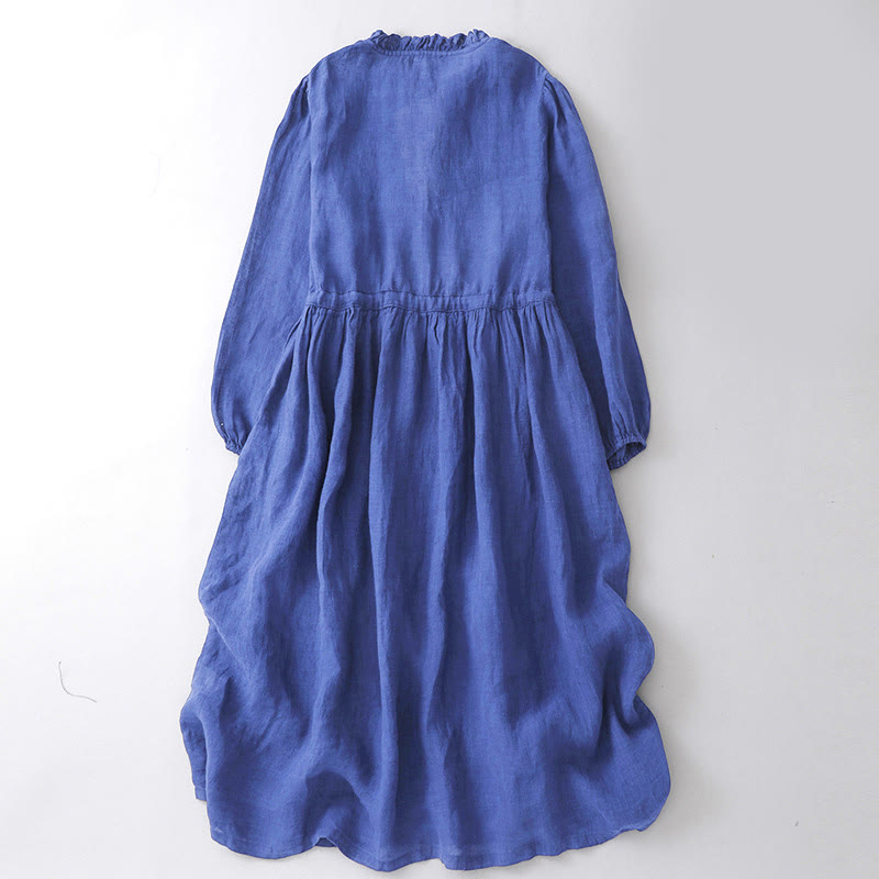 Vestido midi de algodón de manga larga con bolsillos y Buddha Stones - image 1