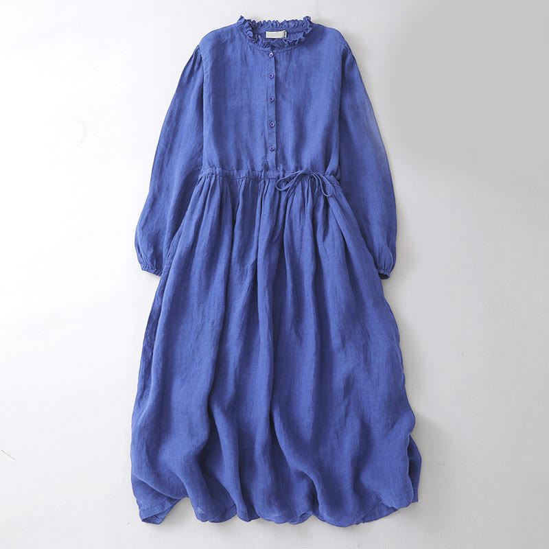 Vestido midi de algodón de manga larga con bolsillos y Buddha Stones - Azul - US8-10，UK/AU12-14，EU40-42 (2XL) - image 0