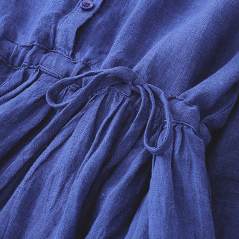 Vestido midi de algodón de manga larga con bolsillos y Buddha Stones - image 5