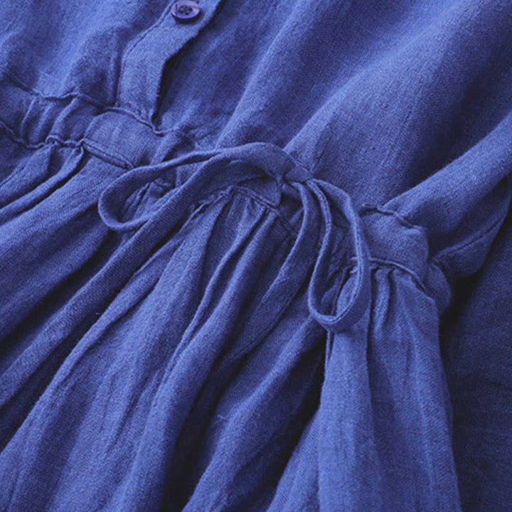 Vestido midi de algodón de manga larga con bolsillos y Buddha Stones - image 5