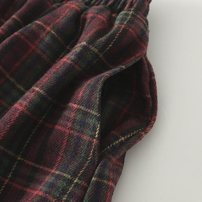 Falda de algodón con estampado a cuadros para mujer, con bolsillos, de Buddha Stones, primavera y otoño - image 6