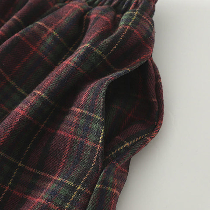 Falda de algodón con estampado a cuadros para mujer, con bolsillos, de Buddha Stones, primavera y otoño - image 6