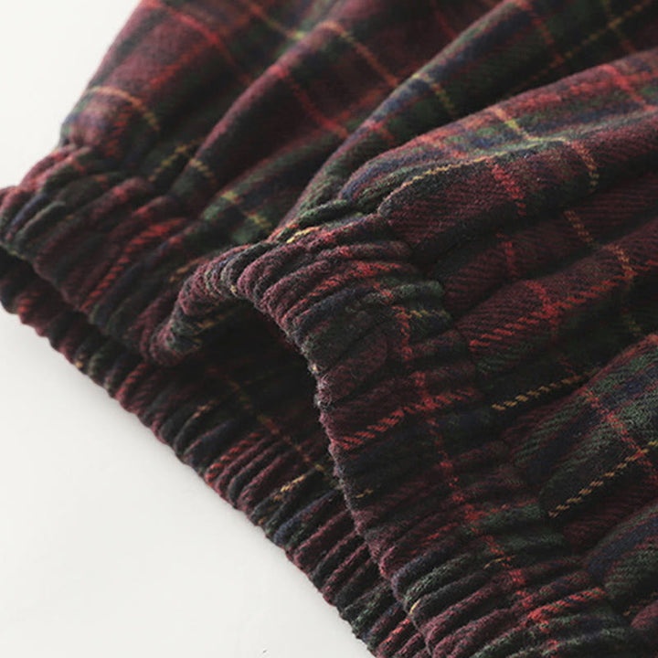 Falda de algodón con estampado a cuadros para mujer, con bolsillos, de Buddha Stones, primavera y otoño - image 4