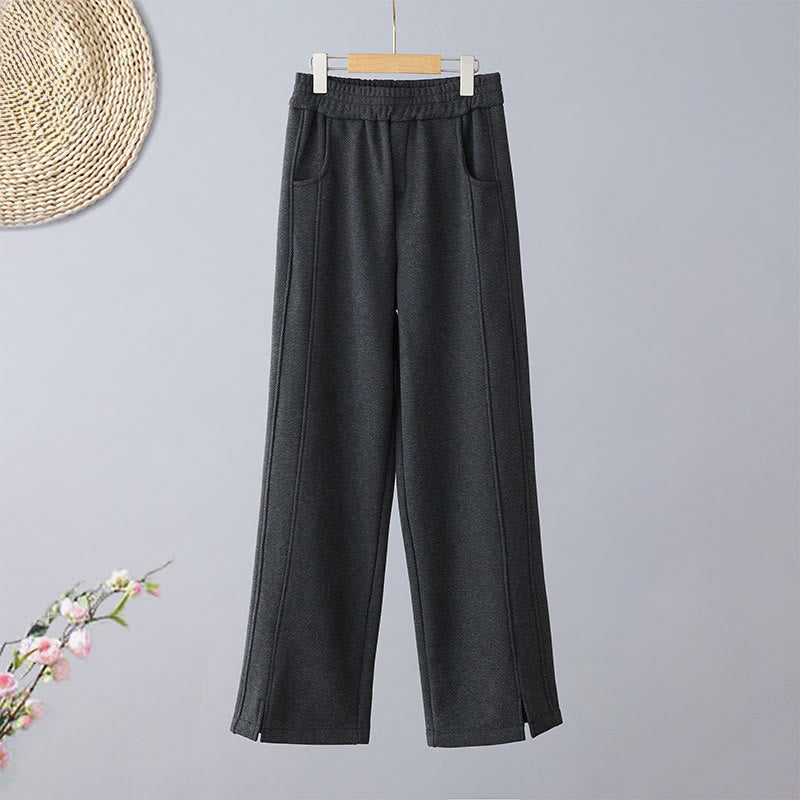 Buddha Stones Pantalones casuales gruesos de algodón con bolsillos y diseño de bloques de color liso para mujer - Negro - US8-10，UK/AU12-14，EU40-42 (2XL) - image 5