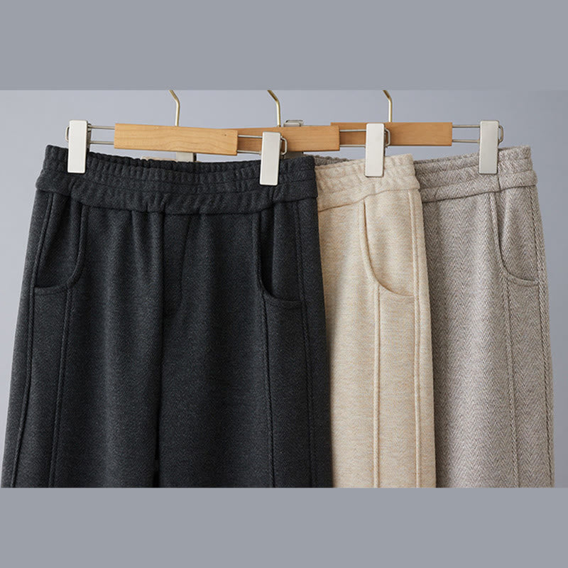 Buddha Stones Pantalones casuales gruesos de algodón con bolsillos y diseño de bloques de color liso para mujer - image 13