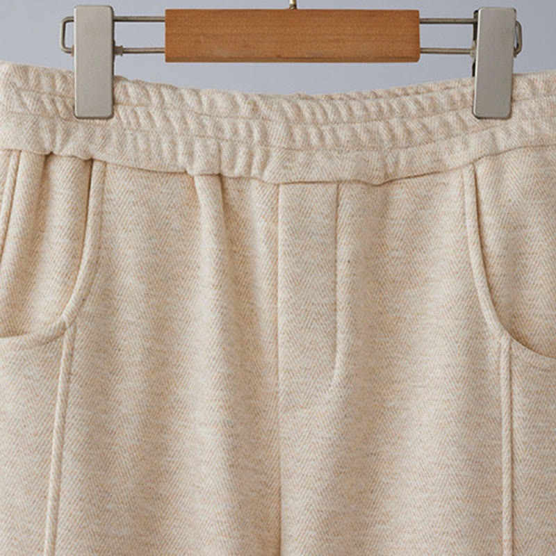 Buddha Stones Pantalones casuales gruesos de algodón con bolsillos y diseño de bloques de color liso para mujer - image 3