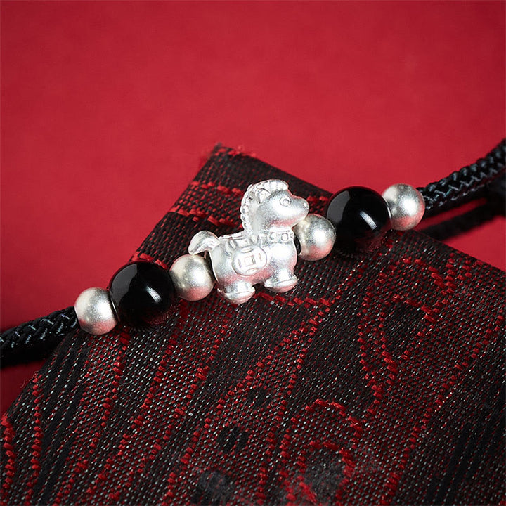 Pulsera de hilo de plata de ley 999 con Buddha Stones y ágata roja, Año del Caballo, Prosperidad - image 19