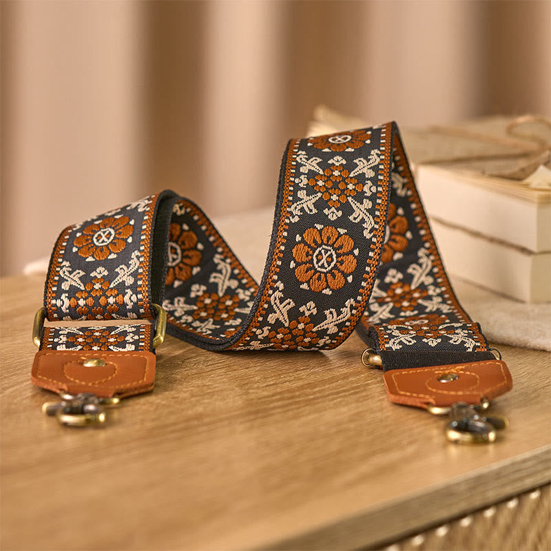 Bolsos de mano ajustables con diseño de flores marrones y Buddha Stones, con correas cruzadas para el hombro. - Marrón - 80-140 cm x 5 cm - image 0