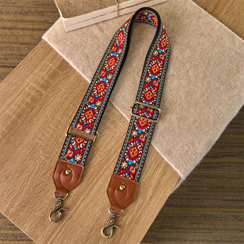 Bolsos de mano ajustables con correas cruzadas de hombro de jacquard de cártamo marrón y negro con Buddha Stones - image 1