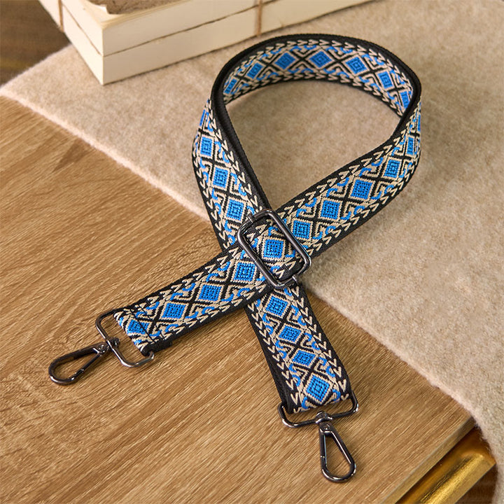Correas de repuesto para bolso de mano, ajustables, con diseño geométrico, de rombos, diamantes y Buddha Stones bohemio. - Azul - 75-145 cm x 3,8 cm - image 0