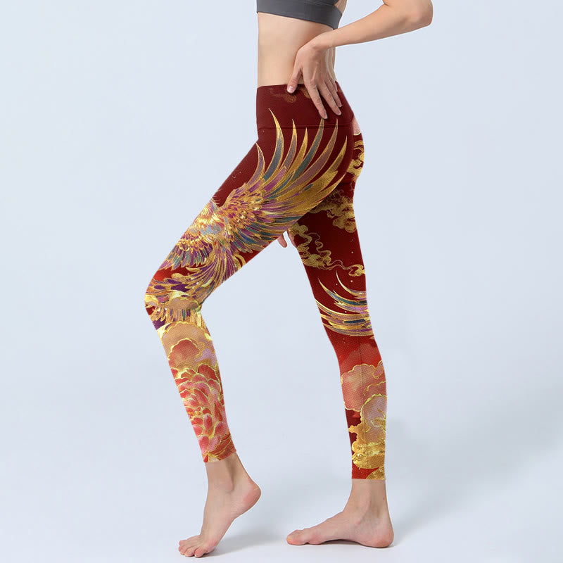 Leggings de yoga para mujer con estampado de nubes, peonías y fénix de Buddha Stones - image 2