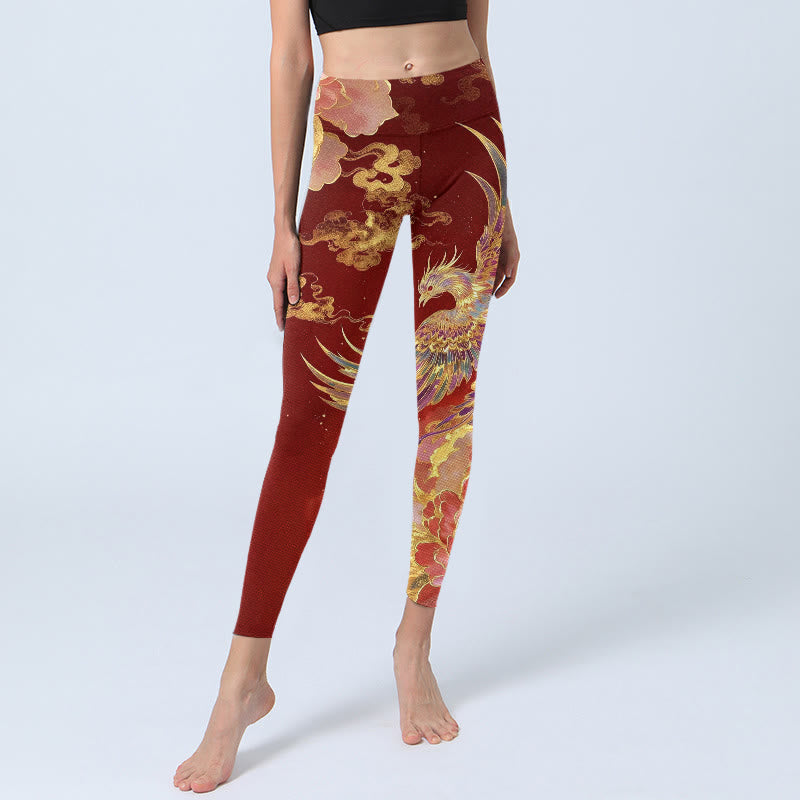 Leggings de yoga para mujer con estampado de nubes, peonías y fénix de Buddha Stones - image 5