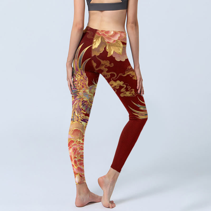 Leggings de yoga para mujer con estampado de nubes, peonías y fénix de Buddha Stones - image 4