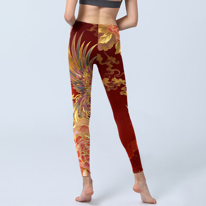 Leggings de yoga para mujer con estampado de nubes, peonías y fénix de Buddha Stones - image 6