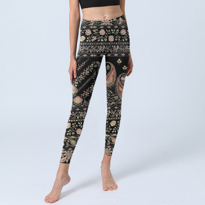 Leggings de yoga para mujer con estampado retro repetitivo de flores, hojas y enredaderas de Buddha Stones - image 5