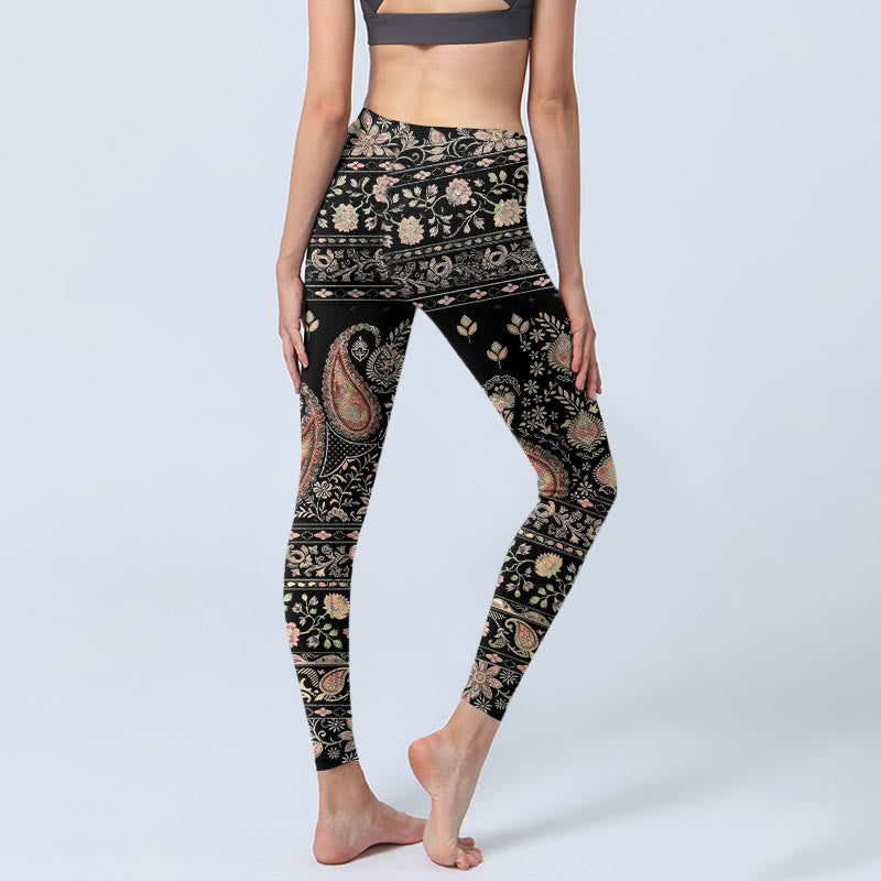 Leggings de yoga para mujer con estampado retro repetitivo de flores, hojas y enredaderas de Buddha Stones - image 4