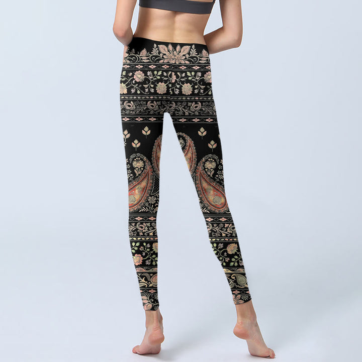 Leggings de yoga para mujer con estampado retro repetitivo de flores, hojas y enredaderas de Buddha Stones - image 6