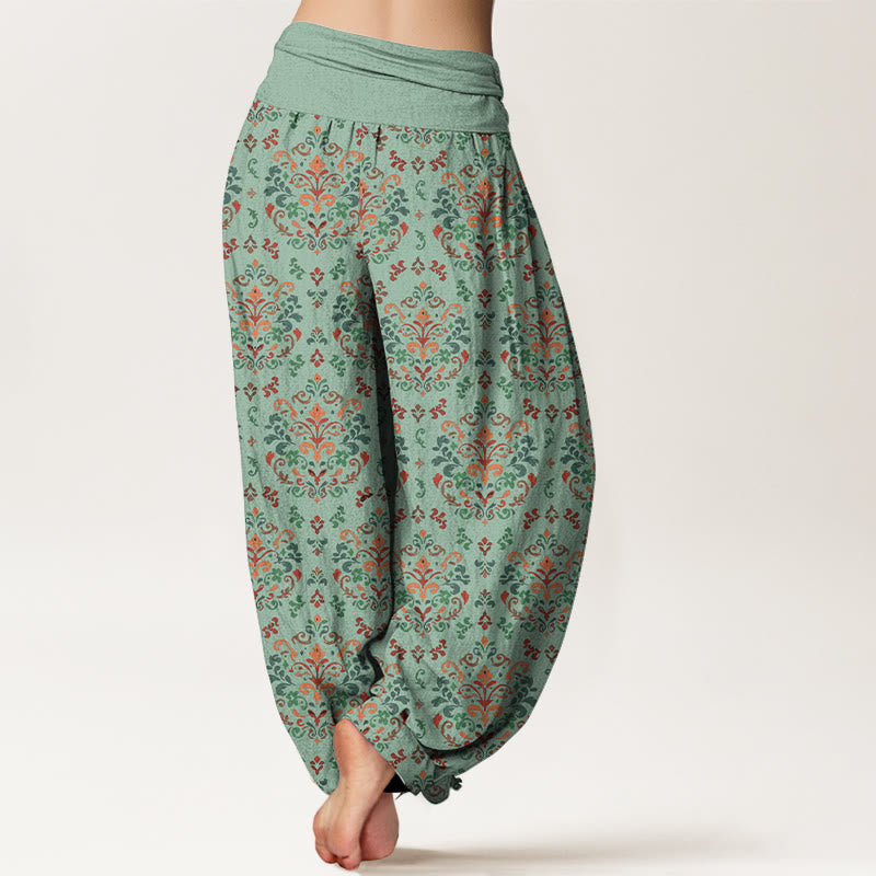 Pantalones Buddha Stones de algodón puro con estampado retro simétrico de flores y hojas para mujer, cintura elástica - image 6