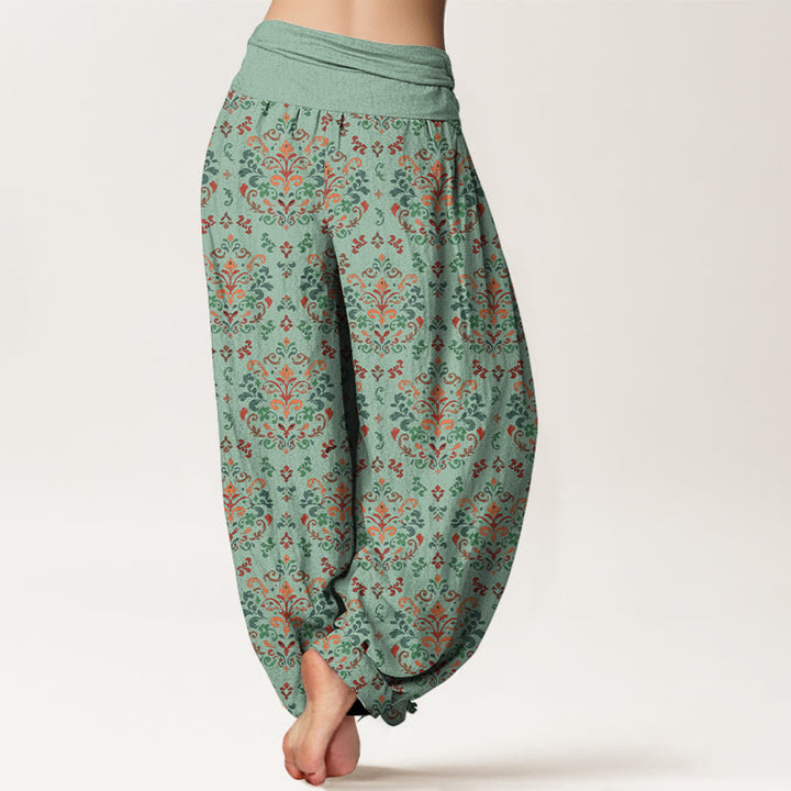 Pantalones Buddha Stones de algodón puro con estampado retro simétrico de flores y hojas para mujer, cintura elástica - image 6