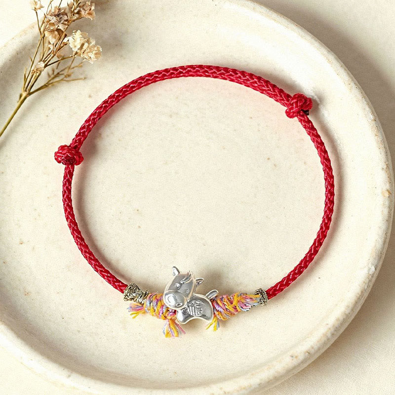 Pulsera de la suerte con hilo rojo y caballo alado Fu de plata de ley 999 con Buddha Stones del Año del Caballo - image 3