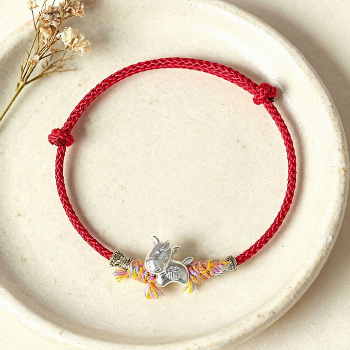 Pulsera de la suerte con hilo rojo y caballo alado Fu de plata de ley 999 con Buddha Stones del Año del Caballo - image 3