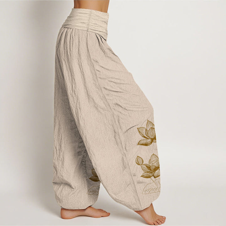 Pantalones harén de algodón puro con diseño de flor de loto y Buddha Stones para mujer, cintura elástica - image 13