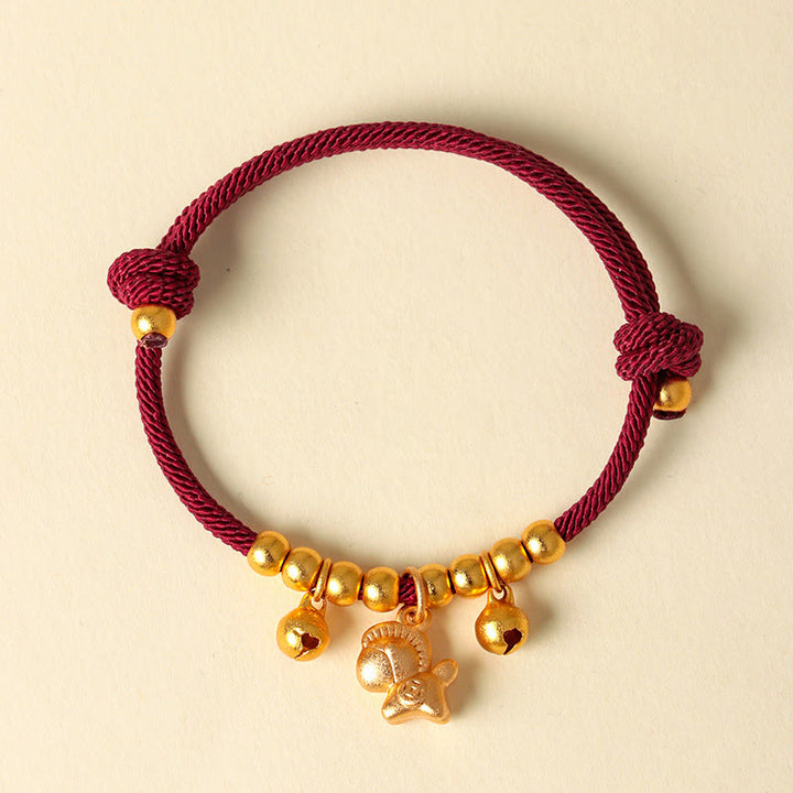 Pulsera ajustable con Buddha Stones, año del caballo, varios estilos de caballo, cuerda, suerte y fuerza. - Caballo dorado cuerda roja - image 1