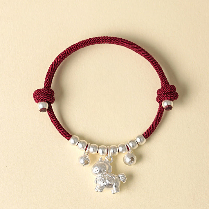 Pulsera ajustable con Buddha Stones, año del caballo, varios estilos de caballo, cuerda, suerte y fuerza. - Caballo de cuernos plateados con cuerda roja - image 20