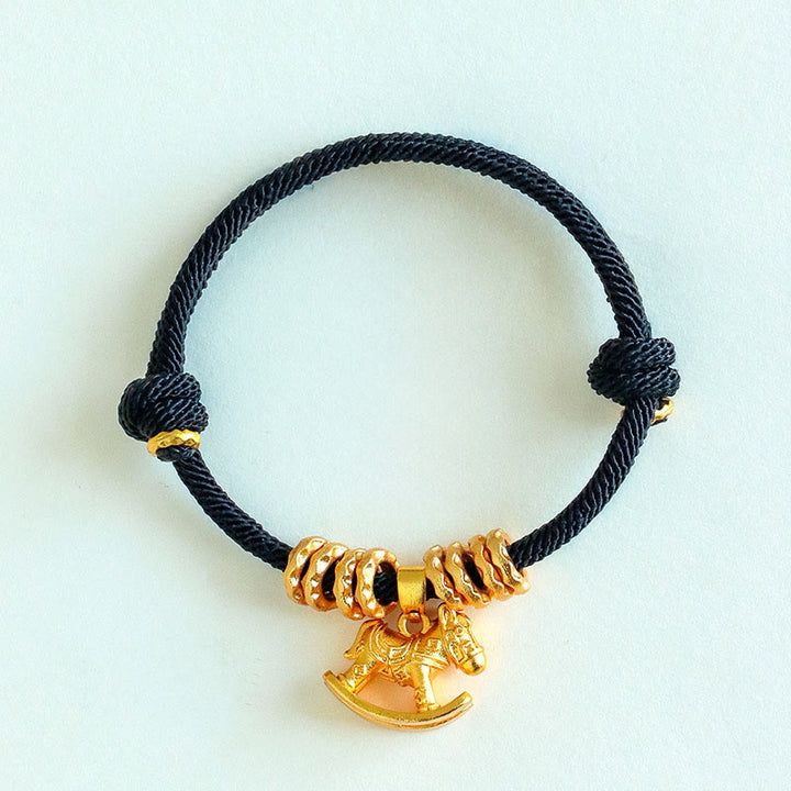 Pulsera de cuerda con dije circular de caballo con Buddha Stones y fe del Año del Caballo - Cuerda negra (circunferencia de la muñeca: 15-18 cm) - image 12
