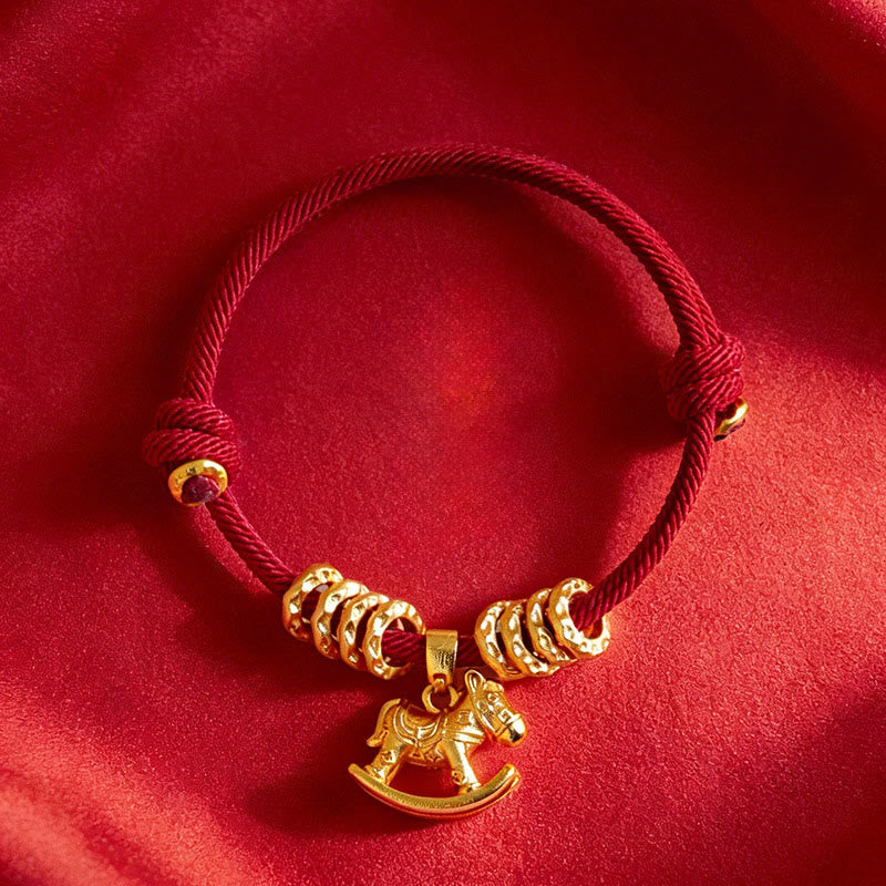 Pulsera de cuerda con dije circular de caballo con Buddha Stones y fe del Año del Caballo - image 10