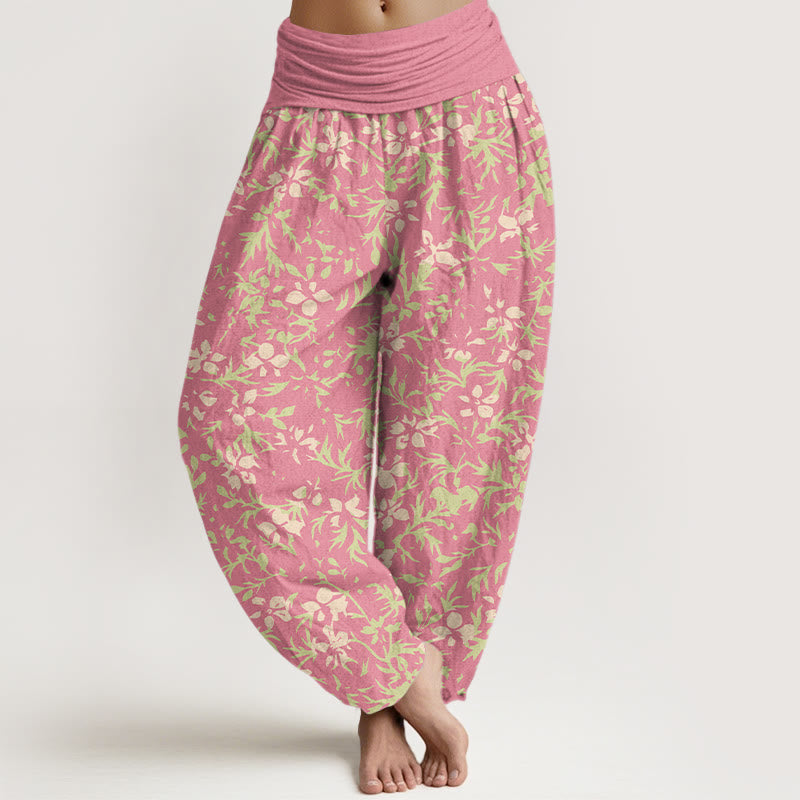 Pantalones Buddha Stones de algodón puro con estampado de flores abstractas y hojas para mujer, con cintura elástica - Rosa intenso - US16，UK/AU20，EU48 (3XL) - image 5