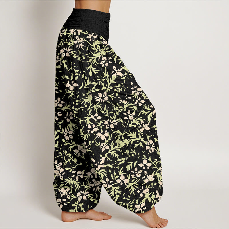 Pantalones Buddha Stones de algodón puro con estampado de flores abstractas y hojas para mujer, con cintura elástica - image 10