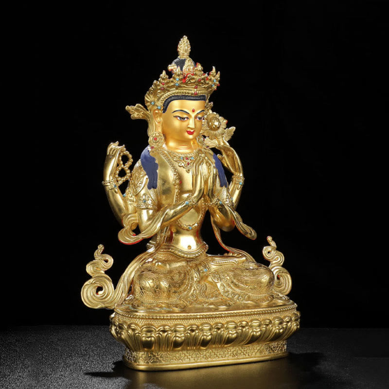 Chenrezig-Estatua chapada en oro y cobre con protección Avalokitesvara de cuatro brazos, decoración - image 3