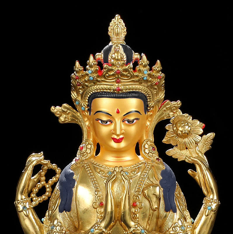 Chenrezig-Estatua chapada en oro y cobre con protección Avalokitesvara de cuatro brazos, decoración - image 9