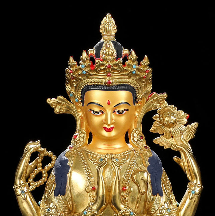 Chenrezig-Estatua chapada en oro y cobre con protección Avalokitesvara de cuatro brazos, decoración - image 9