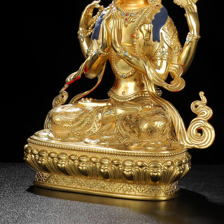 Chenrezig-Estatua chapada en oro y cobre con protección Avalokitesvara de cuatro brazos, decoración - image 10