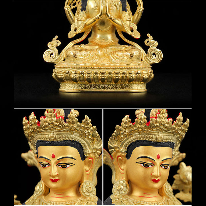Chenrezig-Estatua chapada en oro y cobre con protección Avalokitesvara de cuatro brazos, decoración - image 12