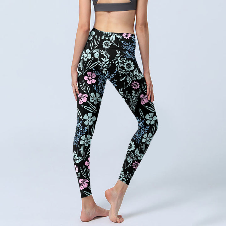 Leggings de yoga para mujer con estampado de hojas y flores en contraste de colores llamativos y Buddha Stones - image 4