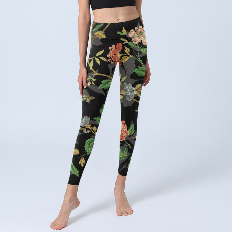Leggings de yoga para mujer con estampado clásico de flores, hojas, mariposas y pájaros de Buddha Stones - image 5