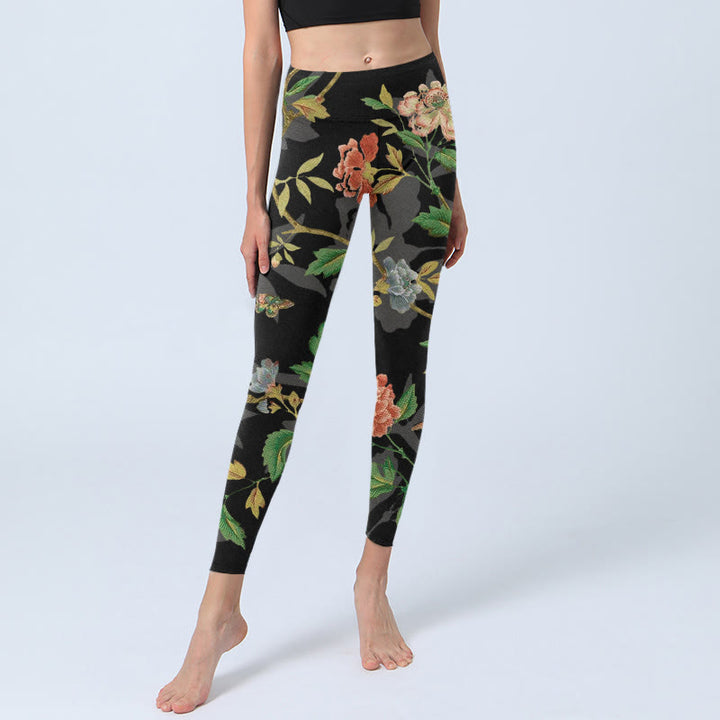 Leggings de yoga para mujer con estampado clásico de flores, hojas, mariposas y pájaros de Buddha Stones - image 5
