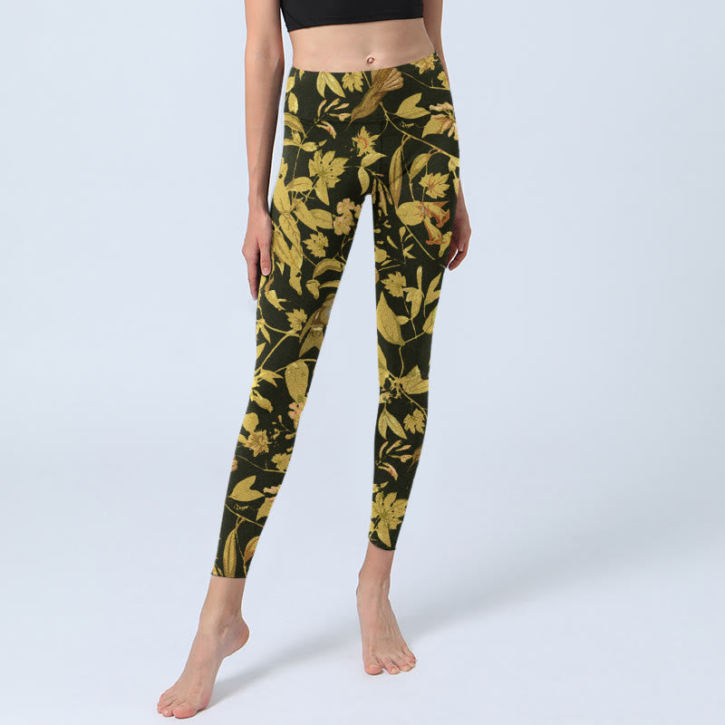 Leggings de yoga para mujer con estampado de flores, hojas y pájaros de Buddha Stones - image 5